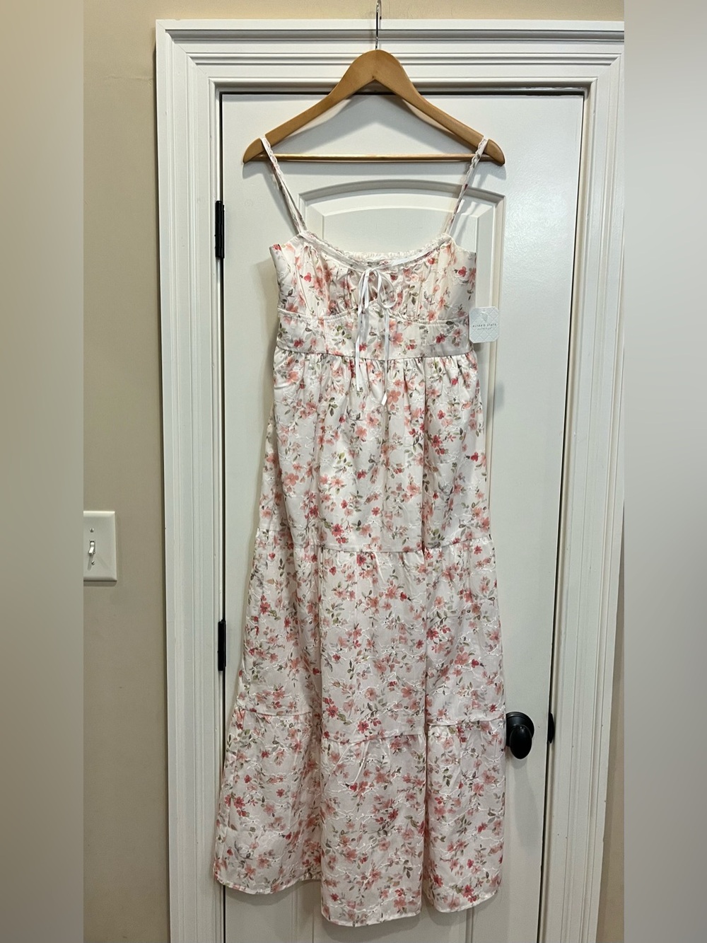 NWT Altar'd State White Floral Tiered Maxi Dress with Pink Roses